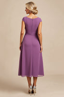 Load image into Gallery viewer, Purple Satin Sheath Long Mother of the Bride Dress with Appliques