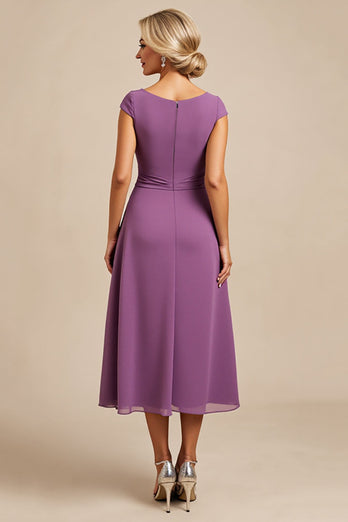 Purple Satin Sheath Long Mother of the Bride Dress with Appliques