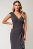 Load image into Gallery viewer, Steel Grey Sheath V Neck Mother of the Bride Dress with Ruffles
