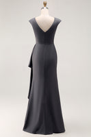 Load image into Gallery viewer, Steel Grey V Neck Sheath Mother of the Bride Dress with Ruffles