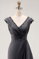 Load image into Gallery viewer, Steel Grey V Neck Sheath Mother of the Bride Dress with Ruffles
