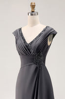 Load image into Gallery viewer, Steel Grey V Neck Sheath Mother of the Bride Dress with Ruffles