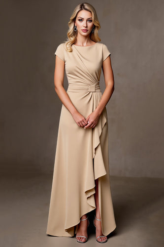 Champagne Satin A Line Mother of the Bride Dress with Ruffles