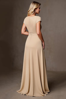 Champagne Satin A Line Mother of the Bride Dress with Ruffles