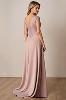 Load image into Gallery viewer, Dusty Rose Satin Sheath Mother of the Bride Dress with Lace