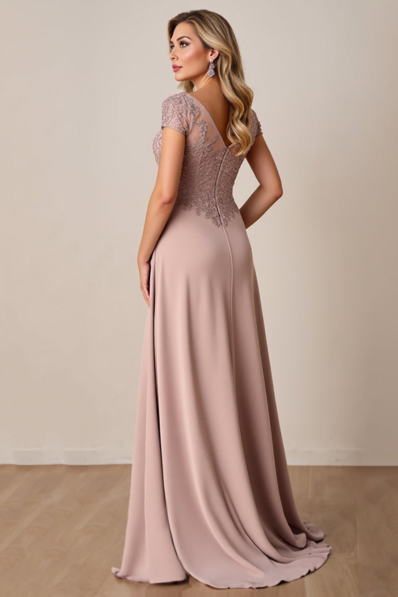 Load image into Gallery viewer, Dusty Rose Satin Sheath Mother of the Bride Dress with Lace
