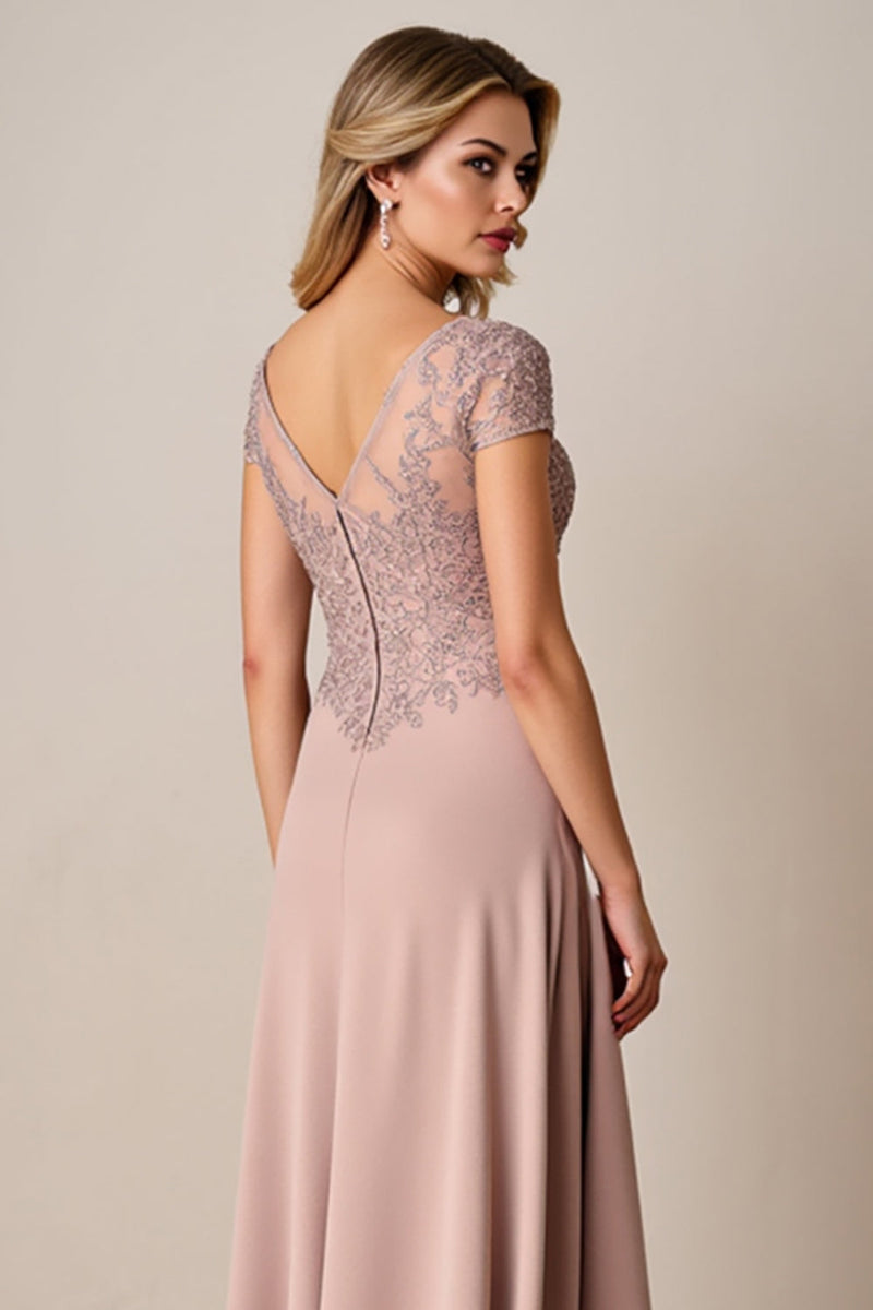 Load image into Gallery viewer, Dusty Rose Satin Sheath Mother of the Bride Dress with Lace