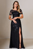 Load image into Gallery viewer, Black Satin Sheath Round Neck Mother of the Bride Dress with Slit