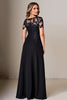 Load image into Gallery viewer, Black Satin Sheath Round Neck Mother of the Bride Dress with Slit