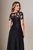 Load image into Gallery viewer, Black Satin Sheath Round Neck Mother of the Bride Dress with Slit