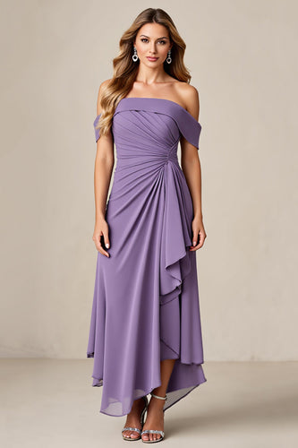 Tahiti Chiffon A Line Long Mother of the Bride Dress with Ruffles