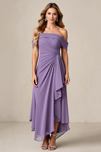 Tahiti Chiffon A Line Long Mother of the Bride Dress with Ruffles