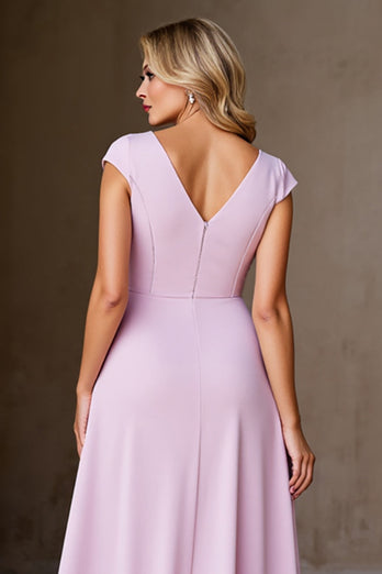 Candy Pink Satin A Line Long Mother of the Bride Dress with Ruffles