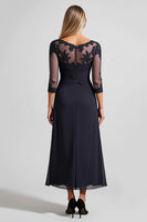 Load image into Gallery viewer, Navy Chiffon A Line Boat Neck Mother of the Bride Dress with Lace