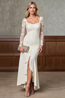 Load image into Gallery viewer, Champagne Satin Square Sheath Mother of the Bride Dress with Slit