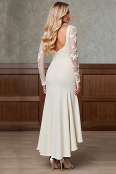 Champagne Satin Square Sheath Mother of the Bride Dress with Slit
