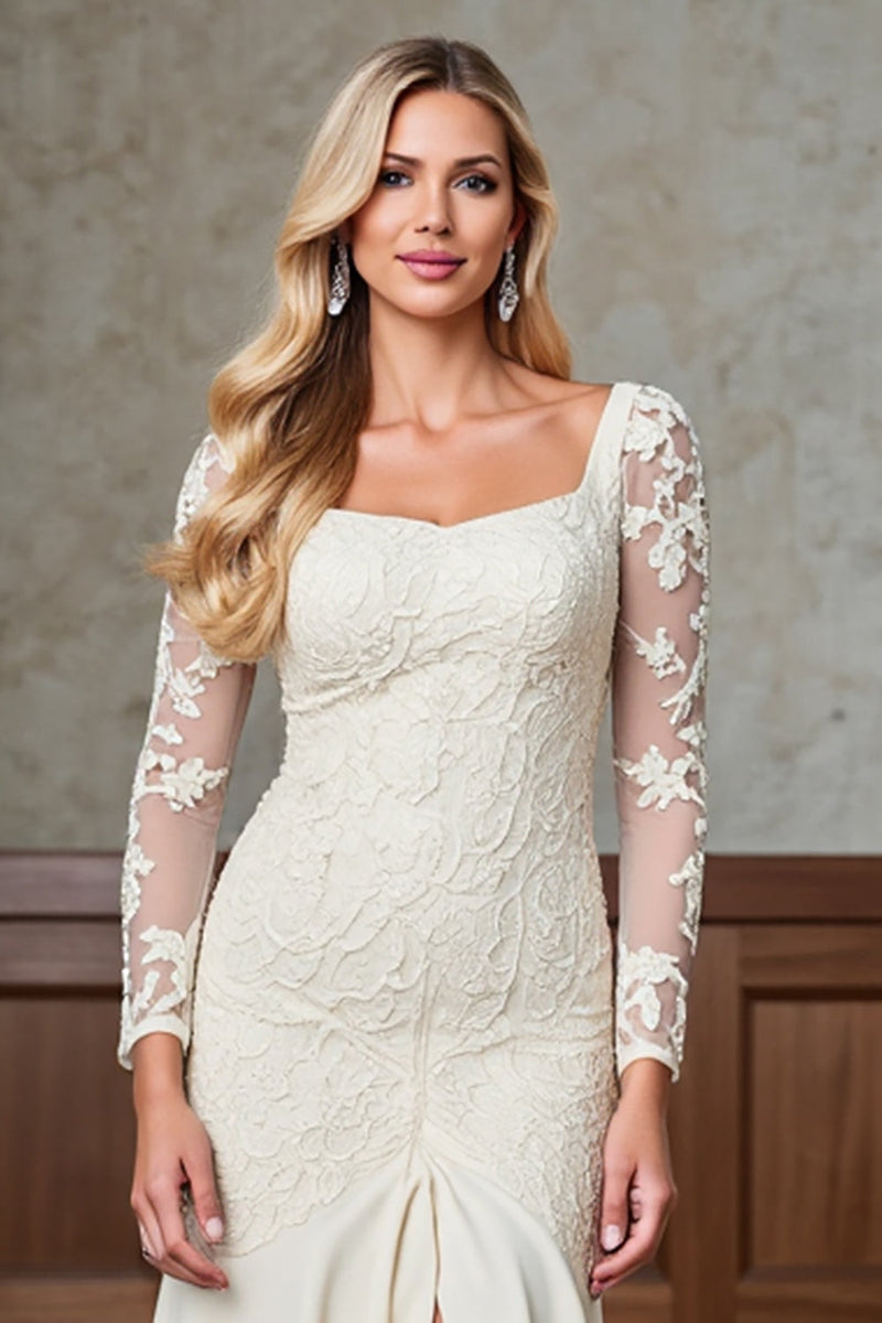 Load image into Gallery viewer, Champagne Satin Square Sheath Mother of the Bride Dress with Slit