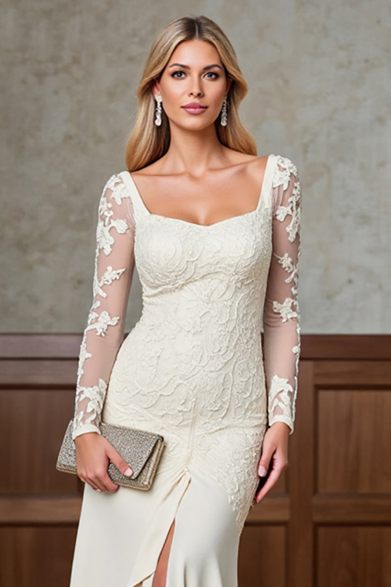 Load image into Gallery viewer, Champagne Satin Square Sheath Mother of the Bride Dress with Slit