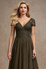 Load image into Gallery viewer, Olive Satin A Line High-Low Mother of the Bride Dress with Lace