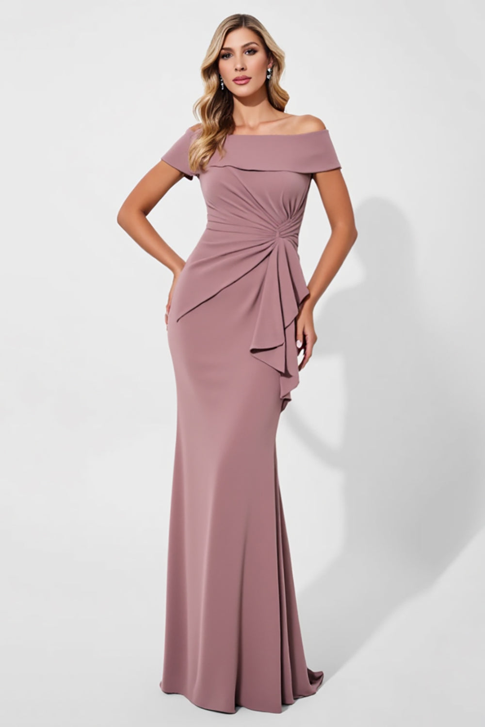 Vintage Mauve Satin Mermaid Mother of the Bride Dress with Ruffles