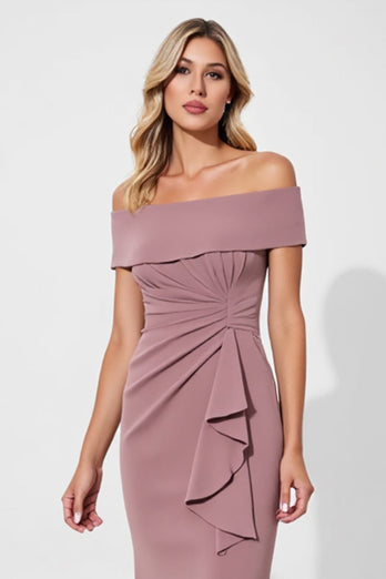Vintage Mauve Satin Mermaid Mother of the Bride Dress with Ruffles