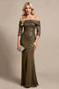 Load image into Gallery viewer, Olive Satin Mermaid Long Mother of the Bride Dress with Lace
