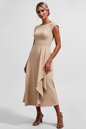 Champagne A Line Long Mother of the Bride Dress with Ruffles