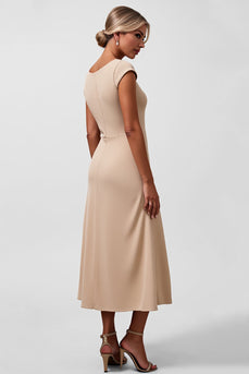 Champagne A Line Long Mother of the Bride Dress with Ruffles