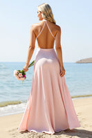 Load image into Gallery viewer, Candy Pink Halter Satin Maxi Bridesmaid Dress
