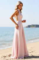 Load image into Gallery viewer, Candy Pink Halter Satin Maxi Bridesmaid Dress
