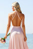 Load image into Gallery viewer, Candy Pink Halter Satin Maxi Bridesmaid Dress
