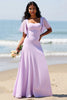 Load image into Gallery viewer, Lilac Chiffon Flutter Sleeves A Line Maxi Bridesmaid Dress