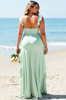 Load image into Gallery viewer, Mint Green Chiffon Plus Size Sheath Maxi Bridesmaid Dress