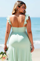 Load image into Gallery viewer, Mint Green Chiffon Plus Size Sheath Maxi Bridesmaid Dress