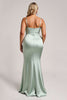 Load image into Gallery viewer, Sage Green Plus Size Satin Maxi Bridesmaid Dress with Slit