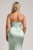 Load image into Gallery viewer, Sage Green Plus Size Satin Maxi Bridesmaid Dress with Slit