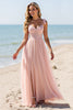 Load image into Gallery viewer, Blush Sheath Chiffon Spaghetti Straps Maxi Bridesmaid Dress with Appliques
