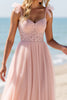 Load image into Gallery viewer, Blush Sheath Chiffon Spaghetti Straps Maxi Bridesmaid Dress with Appliques