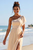 Load image into Gallery viewer, Apricot Chiffon One Shoulder Sheath Maxi Bridesmaid Dress