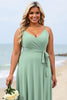 Load image into Gallery viewer, Sage Green Plus Size Chiffon Spaghetti Straps Maxi Bridesmaid Dress