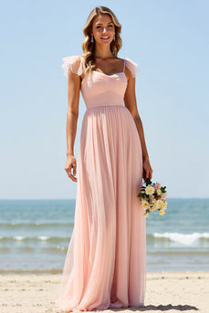Blush Sweetheart A Line Maxi Bridesmaid Dress with Slit