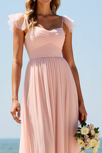 Blush Sweetheart A Line Maxi Bridesmaid Dress with Slit