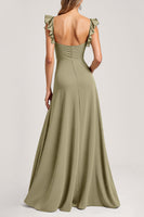 Load image into Gallery viewer, Olive Ruffled A Line Maxi Bridesmaid Dress with Slit
