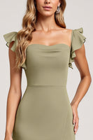 Load image into Gallery viewer, Olive Ruffled A Line Maxi Bridesmaid Dress with Slit