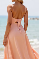 Load image into Gallery viewer, Sunset Chiffon Spaghetti Straps Maxi Bridesmaid Dress with Slit