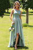 Load image into Gallery viewer, Sage Green Chiffon A Line High-Low Bridesmaid Dress with Ruffles