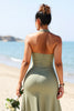 Load image into Gallery viewer, Olive Plus Size Halter Sheath Satin Maxi Bridesmaid Dress with Slit