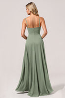 Load image into Gallery viewer, Eucalyptus Chiffon A Line Maxi Bridesmaid Dress with Slit