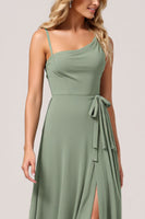 Load image into Gallery viewer, Eucalyptus Chiffon A Line Maxi Bridesmaid Dress with Slit
