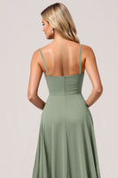 Load image into Gallery viewer, Eucalyptus Chiffon A Line Maxi Bridesmaid Dress with Slit